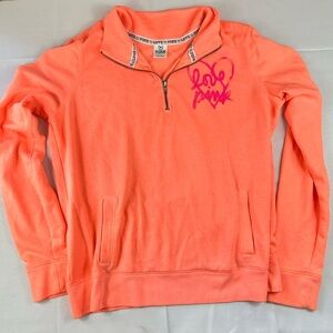 VS PINK Love Pink Mango Coral Quarter Zip Pullover Y2K Sweatshirt Large
